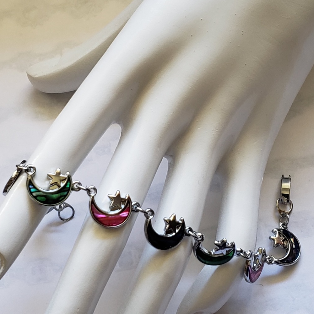 ABALONE Inlay Shell Multicolour Moon and Star Bracelet, Anklet Bracelet